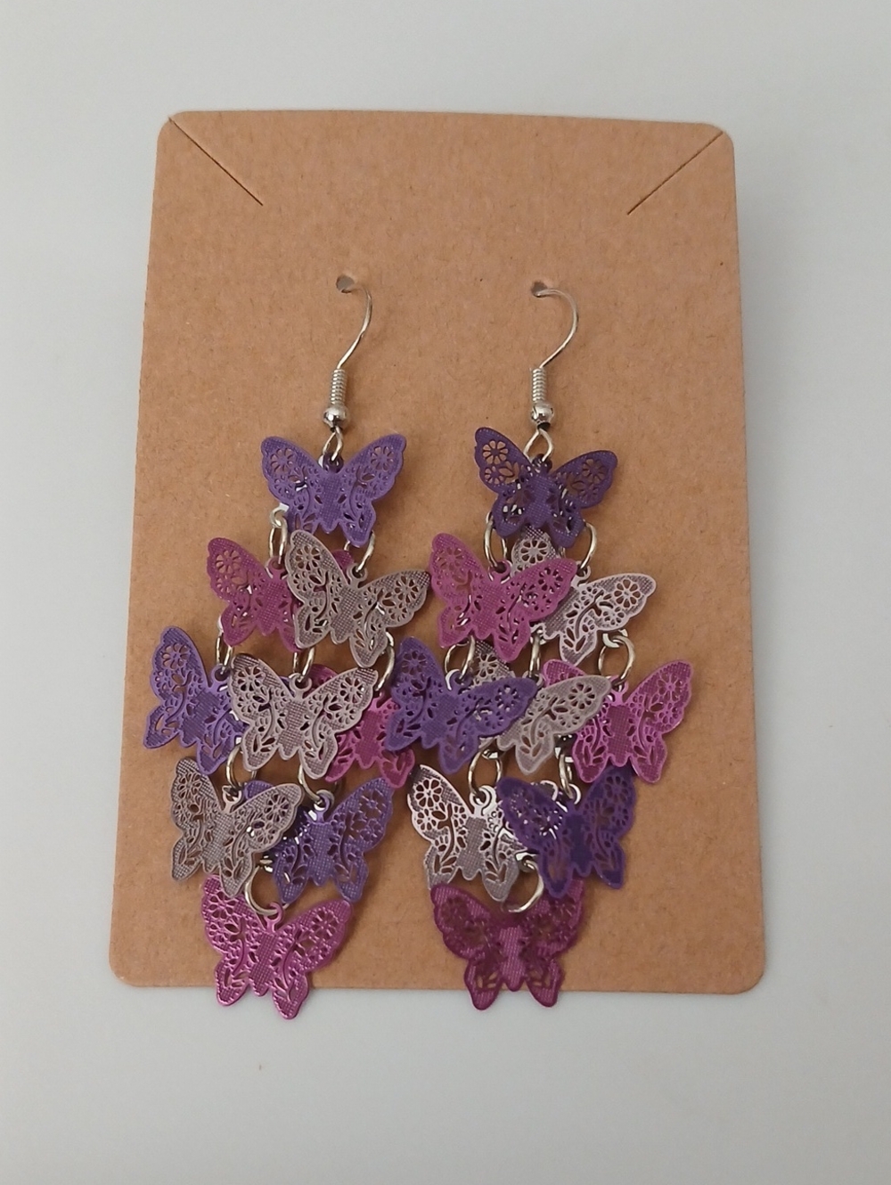 Fashion Jewelry Purple & Pink Butterfly Cascade Dangle Earrings